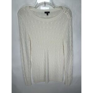 Talbots Cream Cable Knit‎ Pullover Sweater Wool Blend Button Detail Fall Basic M
